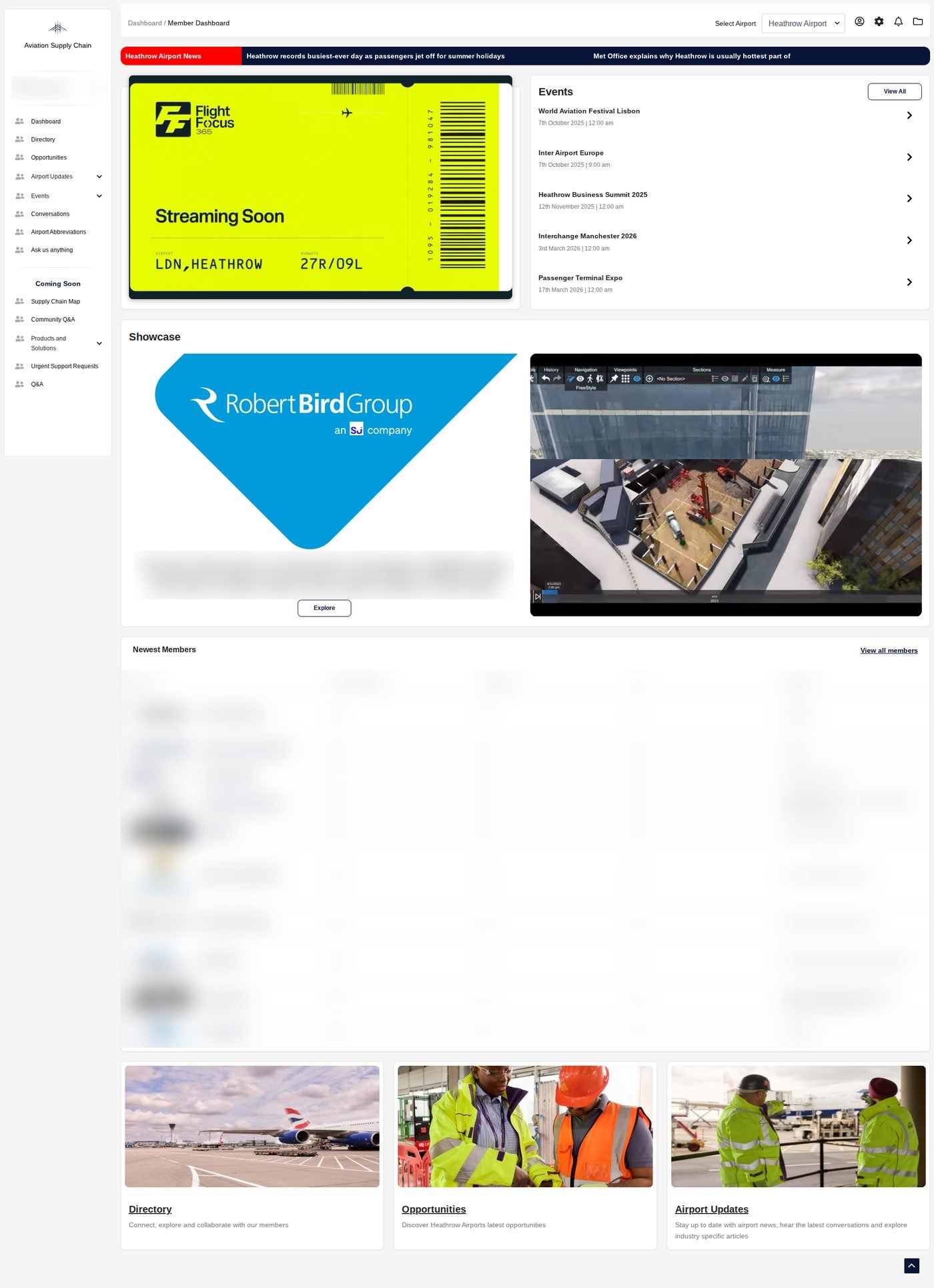 Aviation Supply Chain member dashboard