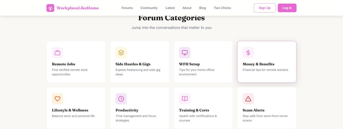 WorkplaceLikeHome Two forum categories section